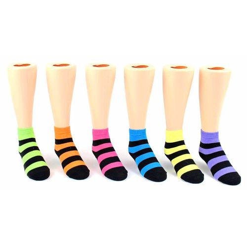 6 Pairs Women Ankle Sports Socks Striped No Show Low Cut US 9 11 Fashion