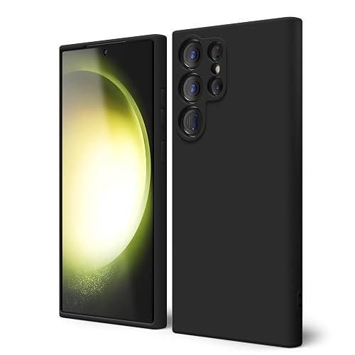 Samsung Galaxy S23 Ultra Phone Case Liquid Silicone, Cute Thin Slim Rubber TPU Plain Smooth Gel Cover for Women Girl Aesthetic Design, Matte Solid Protective & Shockproof Bumper, Black