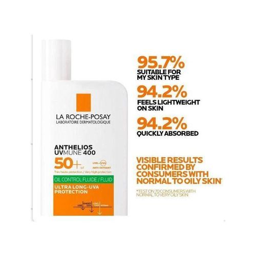 La roche posay anthelios uvmune 400 oil control invisible fluid spf50 50ml sunscreen for oily Skin.