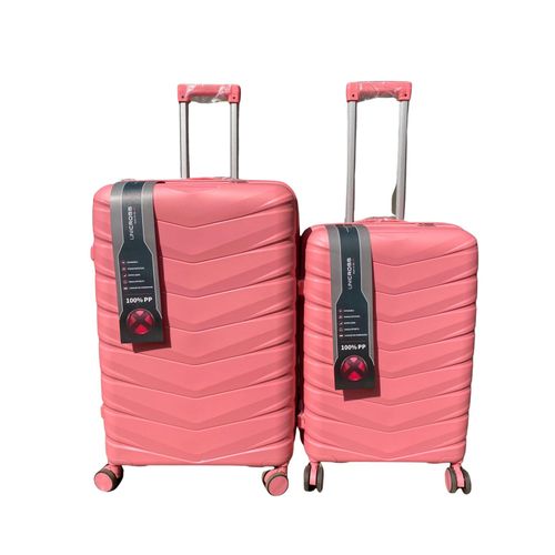 Unicross 2-in-1 Unbreakable PP Suitcase Set Large 27 Medium 23 - 2-Piece Heavy Duty Check-in Luggage Combo 23kg 15kg Capacity - 360 Spinner Wheels 3-Digit Lock - Scratch Resistant Pink