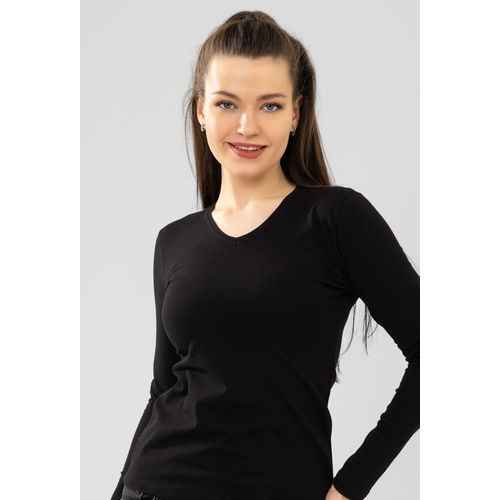 BAYKAR ladies V-Neck Long Sleeve T-Shirt Black