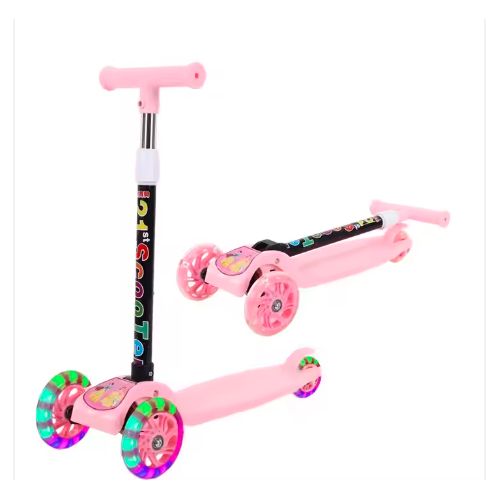 3 Wheel Foldable & Adjustable Height Handlebar Children Kick Scooter With Lighting PVC Wheels