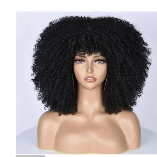 Afro Kinky Curly Synthetic Wig - Black Pixie Cut, 0.5 kg, Low Maintenance