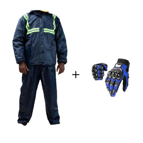 Motorcyclist 2-Piece Rider Weather Protection Set Rain Suit Full Finger Gloves