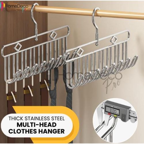 2 pc Rotating Stainless Steel 8 Hook Hanger – Durable Space-Saving Kitchen and Bathroom Organizer for Clothes, Towels, and Accessories