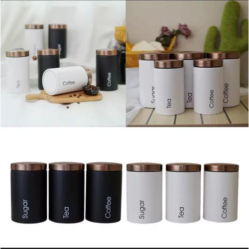 Sugar Tea Coffee Canisters Set Alloyed Metal Kitchen Storage Jars Airtight Food Container Organizer Durable Stylish Countertop Canister Set for Home Kitchen Dry Goods Storage