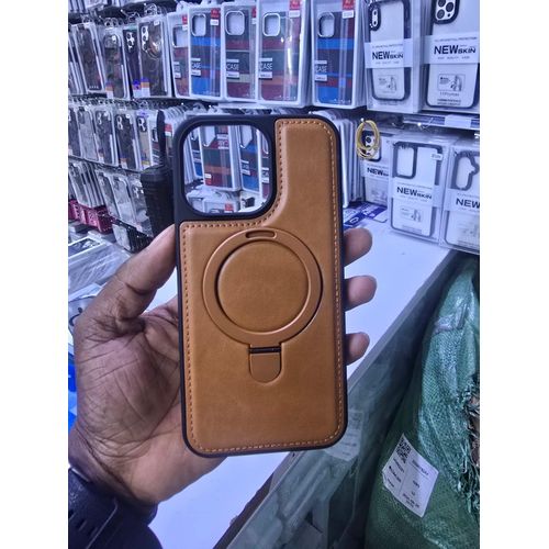 iPhone 12 Premium Faux Leather Magnetic Ring Kickstand Case – Luxury Leather Texture Protective Back Cover for Everyday Style