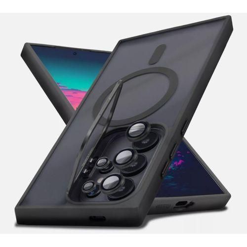 Galaxy S25 Ultra Cover Invisible Foldable Metal Holder/ Support Transparent Magsafe (Wireless Charging) Mobile Phone Case with Five Camera Lens Protector