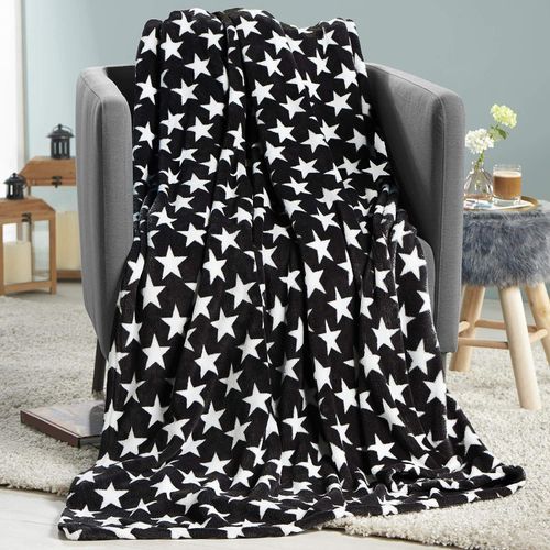 Fleece Throw Blanket - Black Star, 6x6 ft, Soft Reversible Fleece, Machine Washable