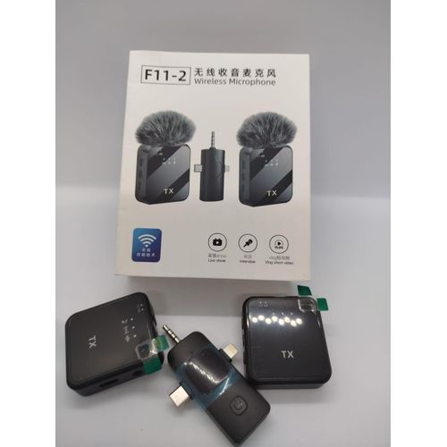 Dual Lavalier Wireless Microphone F11-2 for iPhone Android DSLR Creators Kit