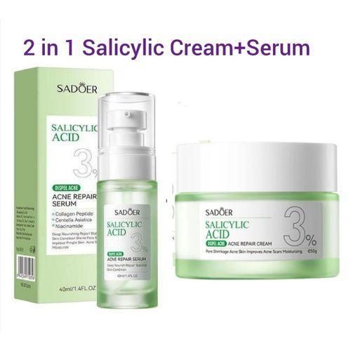 SADOER 2 in 1 Set Acne Repair Cream Serum with 3 Contains Centella Asiatica Niacinamide and Collagen Pimples RemoverSkin Barrier Repair for Acne Prone Sensitive Skin CarePimple Repair Clogged Pores Oily Skin and Acne-Prone Skin Dispel Acne