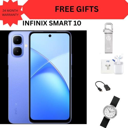 Smart 10 - 6.67”- 64GB ROM- 3+3GB RAM-8MP /8MP -5000mAh - Blue + OTG CABLE. EAR PODS, HAND CLOCK + FLASHDRIVE