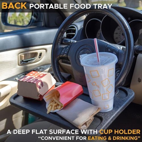 Car Steering Wheel Tray Multi-Functional Steering Wheel Desk with Cup Holder Universal Car Food Tray Laptop Stand Portable Car Interior Accessory for Eating Working Makeup Fits Most Vehicles