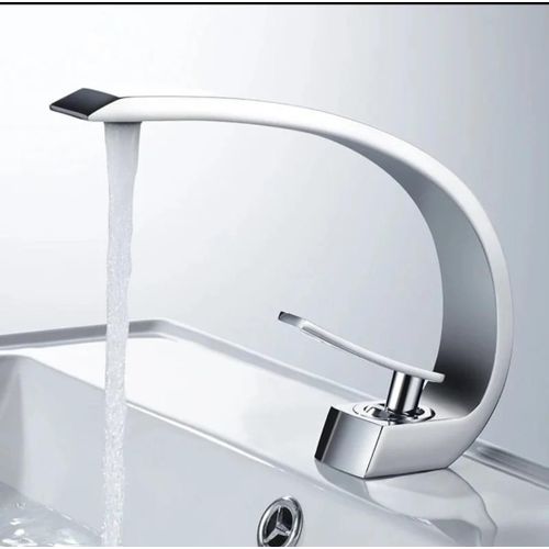 Modern Chrome C-Shape Moon Bend Basin Faucet Unique Hand-Wash Tap And Bathroom Mixer Deck- Mounted Single Hole Stainless Steel