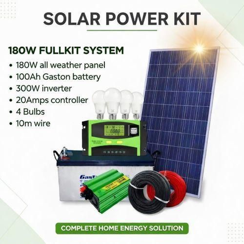 180w Solar Panel + 100AH Battery + 300w Inverter + 10 Amp Controller + 4 Bulbs + 1oM FREE Dropping Cable