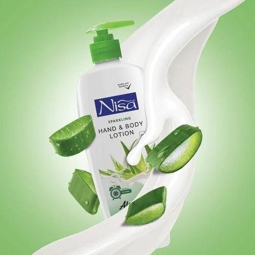 Nisa ALOE VERA Sparkling Hand & Body Lotion. Moisturizes, Soothes, Glows, Deeply Hydrates, Calms, Nourishes, Fades Blemishes, Imperfections, adds a subtle luminosity to your skin, leaving you with a radiant and dewy glow.