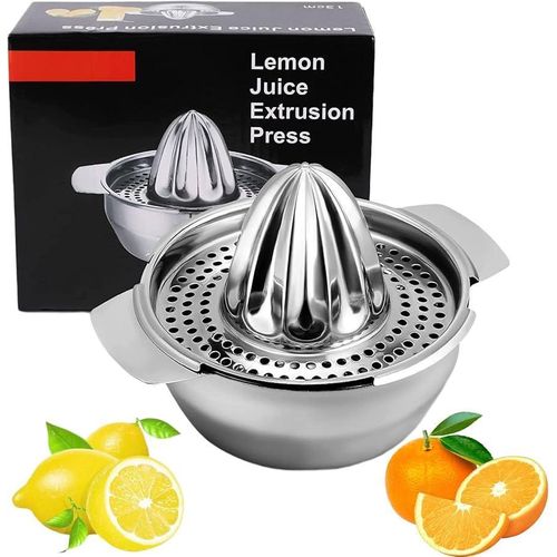 Lemon Squeezer with Container, Food Grade 304 Stainless Steel Citrus Juicer Manual, Robust Orange Squeezer, Hand Fruit Press, Manual Citrus Press for Lemons, Orange Grapfruit