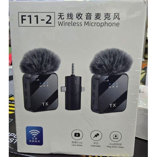 F11-2 Dual Wireless Lavalier Mic for Vlogging, Noise Cancelling for Type-C, Lightning, and DSLR