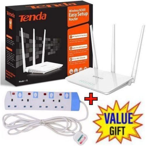 F3 N300 300Mbps Wireless WiFi Router 4Way Power Extension