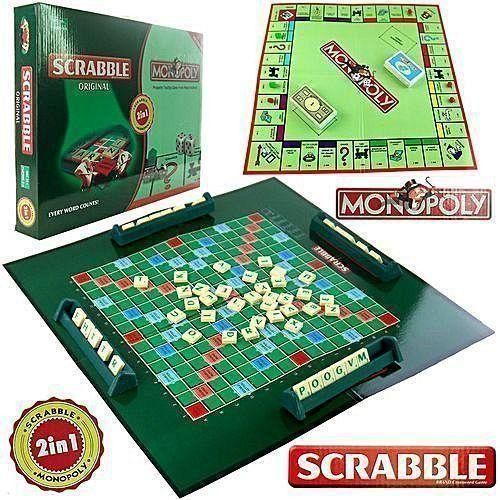 Scrabble and monopoly. 2 in 1 game board