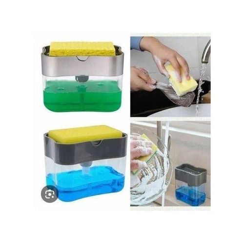 Washing Up Liquid PUMP DISPENSER & SPONGE Set -Pump Action Liquid Dish Soap Dispenser
