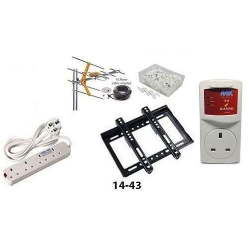 FULL TV INSTALLATION SET – ANTENNA + TV GUARD + TILTING BRACKET FOR 14-43 INCH + 4 WAY POWER EXTENSION
