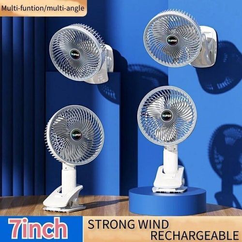 7 Inch Mini Rechargeable Portable Fan – Desktop, Clip, Hanging and Handheld Fan with Strong Airflow and 350° Adjustable Head