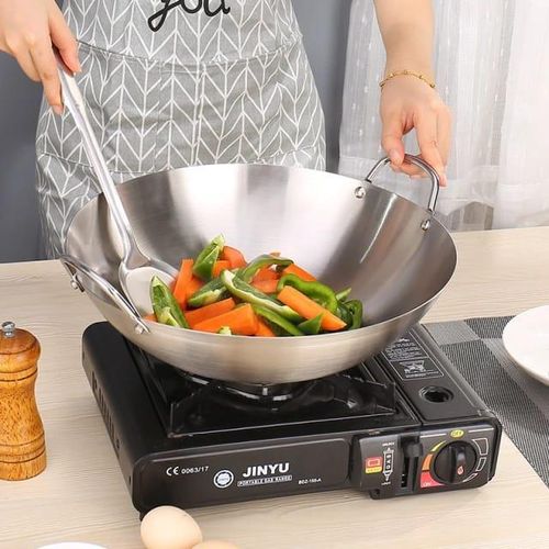 Thickened Heavy Gauge Aluminum Wok - Two-Sided Handle Frying Pan - U-Shaped Heat Conductive Stir-Fry Pan