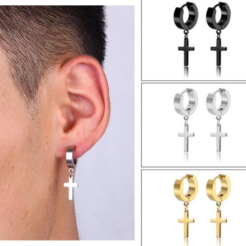 Stainless Cross Hoop Earrings – Stylish Dangle Hinged (Unisex)