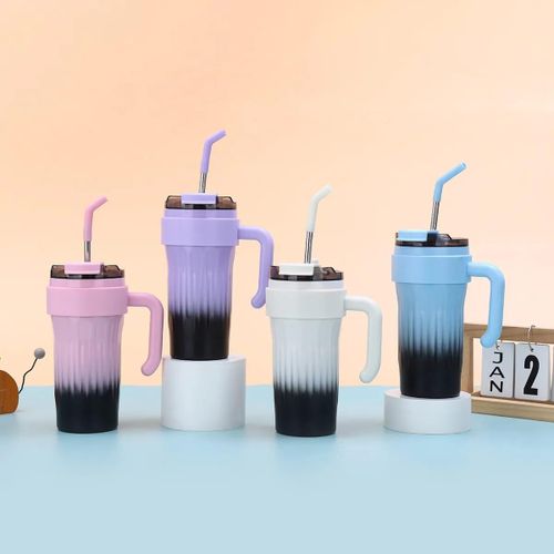 Large Gradient Travel Tumbler With Handle & Straw – Leak-Proof Lid – Portable Drink Cup