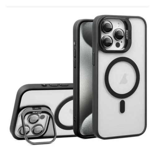 Premium Magnetic Case with Camera Lens Protection, Kickstand, and MagSafe Compatibility – Clear Acrylic & TPU Hybrid Cover for iPhone 16 – Stylish Classic Black Edition