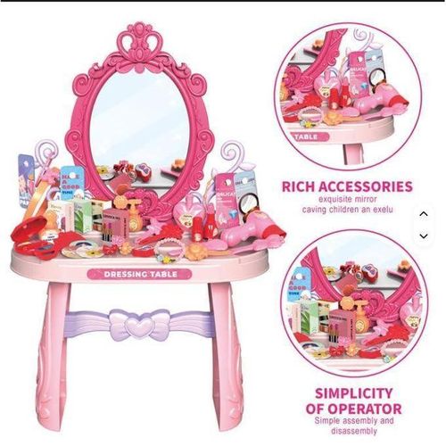 46 Pcs Kids Dressing Table Accessories Set-Princess Makeup Pretend Play Kit with Mirror Jewelry Hair Tools Perfume Bottles Beauty Cards - Fun Role Play Toy Gift for Girls Age 3