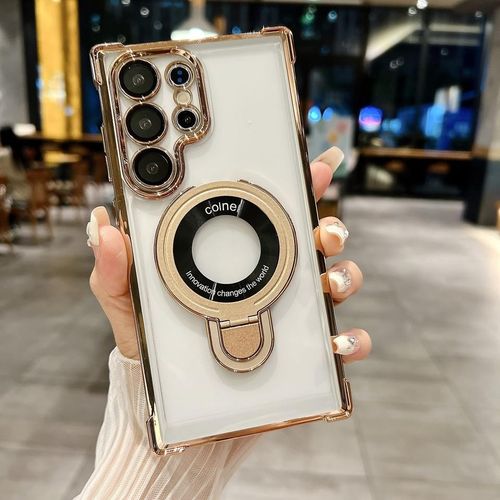 Samsung Galaxy Note10+ Magnetic Protective Phone Case, Transparent Plating Back with Kickstand Ring and Lens Protection in Blue