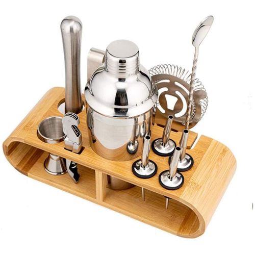 Cocktail shaker set with wooden stand