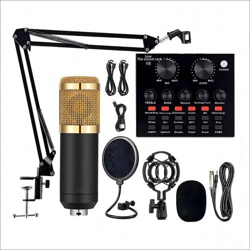 BM800 Studio Condenser Microphone with V8 Audio Mixer for Social Media