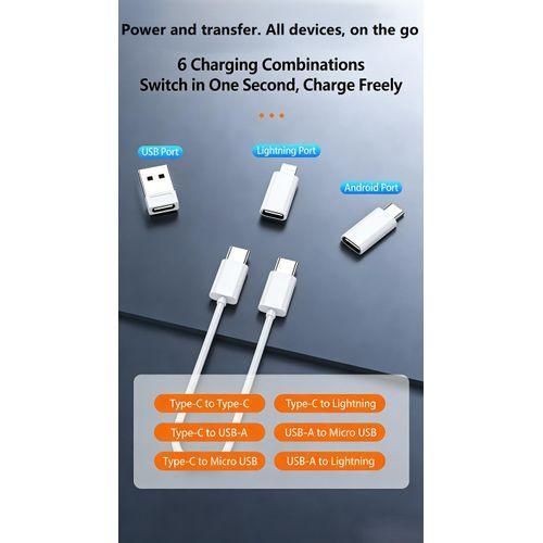 5-in-1 Universal Charging Cable Kit for Tecno Infinix iPhone Samsung Type C USB A Lightning Adapter SIM Tool ABS Case