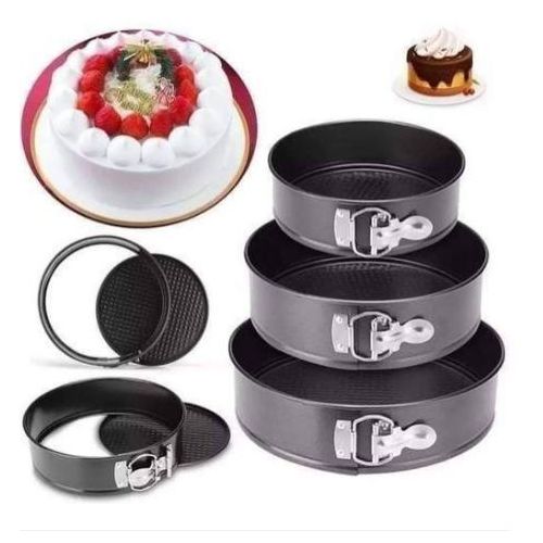 3Pcs Non-Stick Round Cake Tray Mould Set – Circular Baking Tins for Oven Use