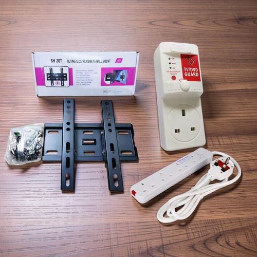 Quality Build Skilltech 15-43in Tilt TV Wall Mount Bracket Power King 4Way Power Ext Cable FREE FK TV Guard