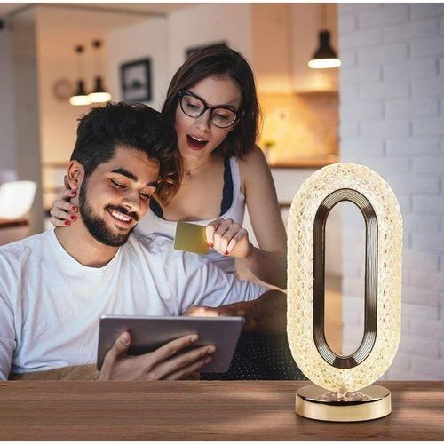 Premium Quality Modern Portable Crystal Oval Rechargeable Table Lamp With Three Changing Color Dimming LED Touch Control Light - Crystal