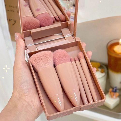 La Mode 5 In 1 Makeup Brush Set With Mirror Blush Brush Portable Mini Beauty Tool