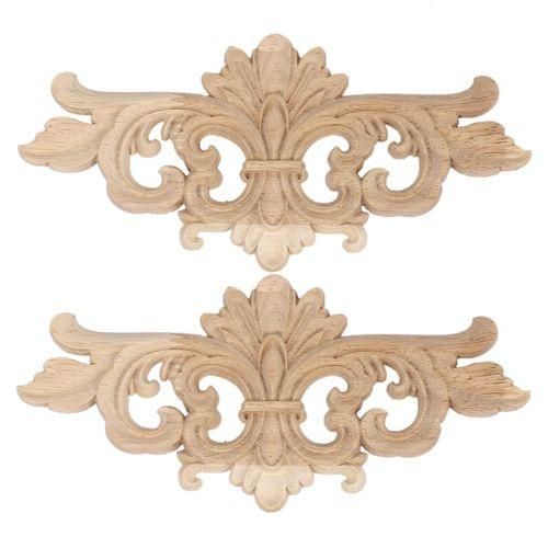 2Pcs Wood Carved Decal for Furniture Wall Cabinet Door