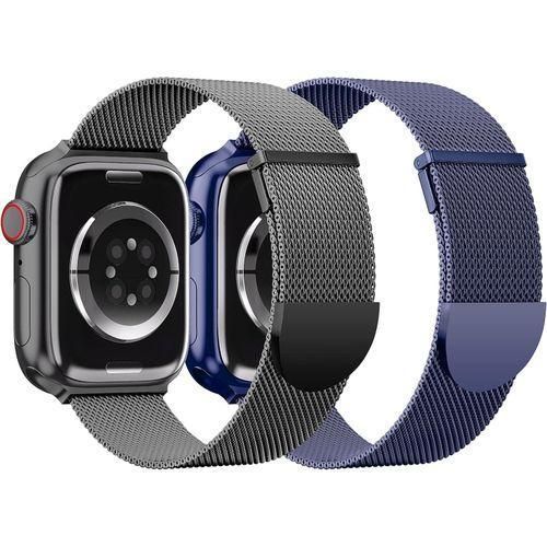 1 Milanese Loop Stainless Steel Mesh Adjustable Strap band for apple watch42444549mm-Blue