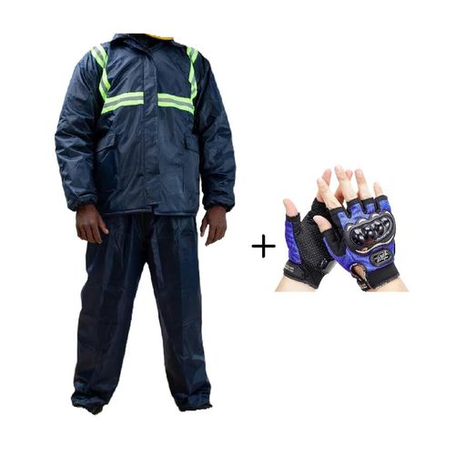 Motorcyclist 2-Piece Rider Weather Protection Set Rain Suit Half Finger Gloves