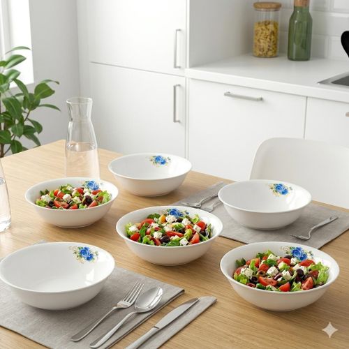 Set of 6PCS Premium Porcelain Floral Dinner Bowls 7 INCH