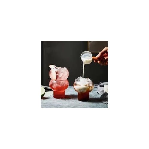 520ml Creative Double-Sphere Shaped Glass Cup – Unique Ribbed Bubble Glassware for Cocktails, Desserts, Iced Coffee, & Juices