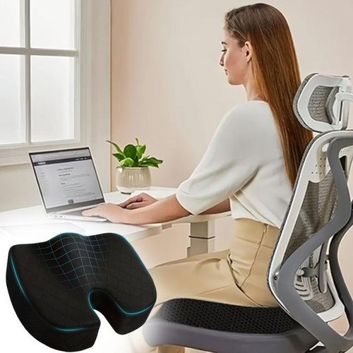Ergonomic Memory Foam Seat with Lumbar Support - U-Shaped Design Tailbone Comfort Non-Slip Base