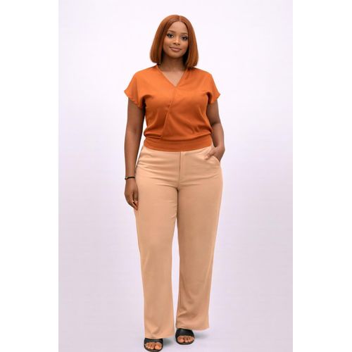 Womens Elegant Short Sleeve Wrap V-Neck Top Rust Orange