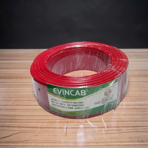 EVIN Reliable Red 2.5mm Single Core Solid Copper Wire with Thick PVC Electrical Wiring Cable