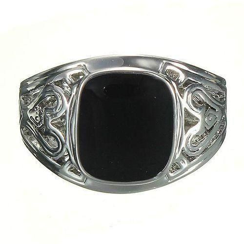 2 X Mens Large Onyx Silver Stainless Steel Finger Ring Punk Jewelry Black 19Size HK