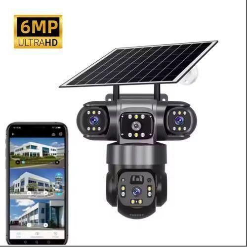 6MP Three Lens Security Camera Solar Powered 4G Night Vision Human Tracking Waterproof PTZ Video Monitor